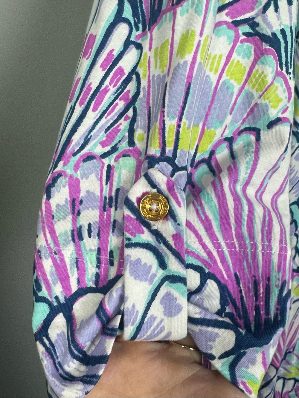 LILLY PULITZER | Pastel Shell-Print 3/4 Sleeve Pima Cotton Dress Women’s Size XL - Picture 4 of 8